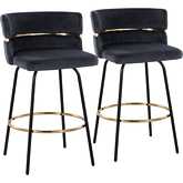 Cinch 26" Swivel Counter Stool in Black Metal & Black Velvet with Round Gold Footrest (Set of 2)